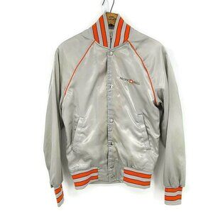 Vintage Pacific Bell Satin Jacket Mens XS Silver Orange California Brand